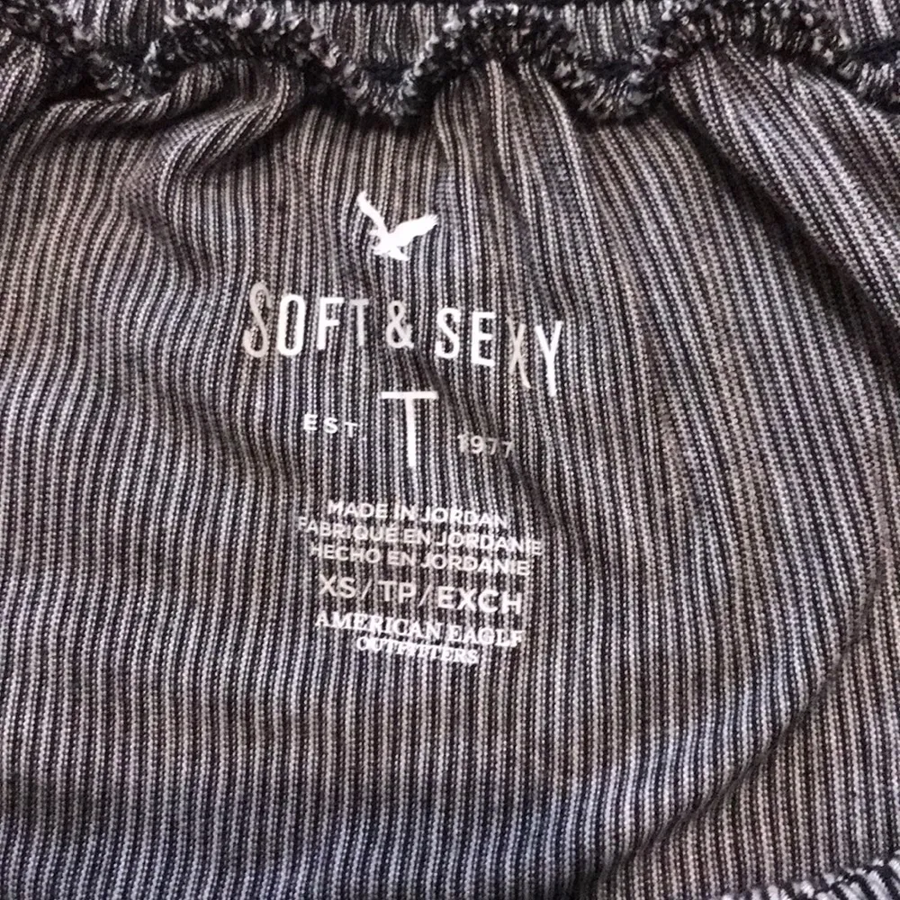 Blue and White Striped American Eagle Outfitters Off the Shoulder Shirt - Image 3