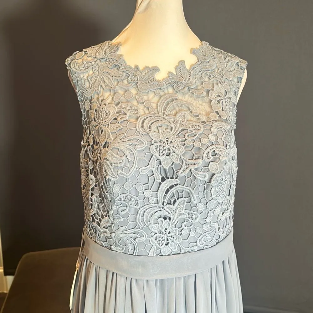 Women’s Blue Gray Chiffon & Lace Full Length Bridesmaid Formal Dress Size 12 NWT Blue - Image 2