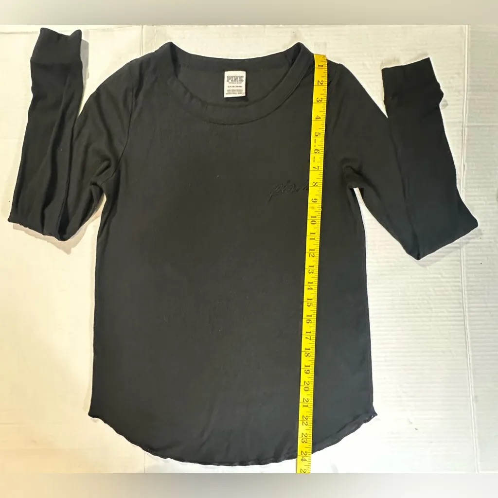 PINK Victoria Secret Black Long Sleeve Ribbed Thin Pullover Logo Top Size Small‎ - Image 5