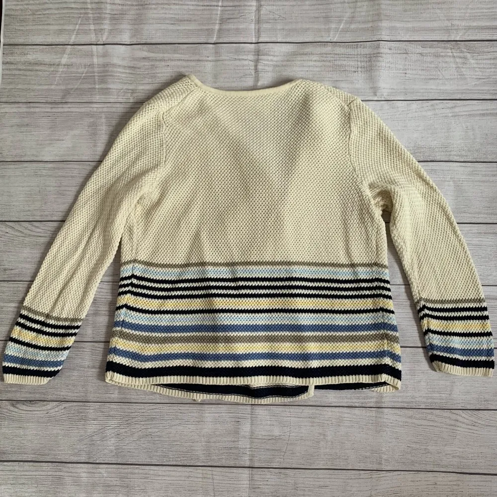 J. Jill Open Drape Knit Cardigan Cream/Multicolor Stripes Sweater EUC, L Petite - Image 4