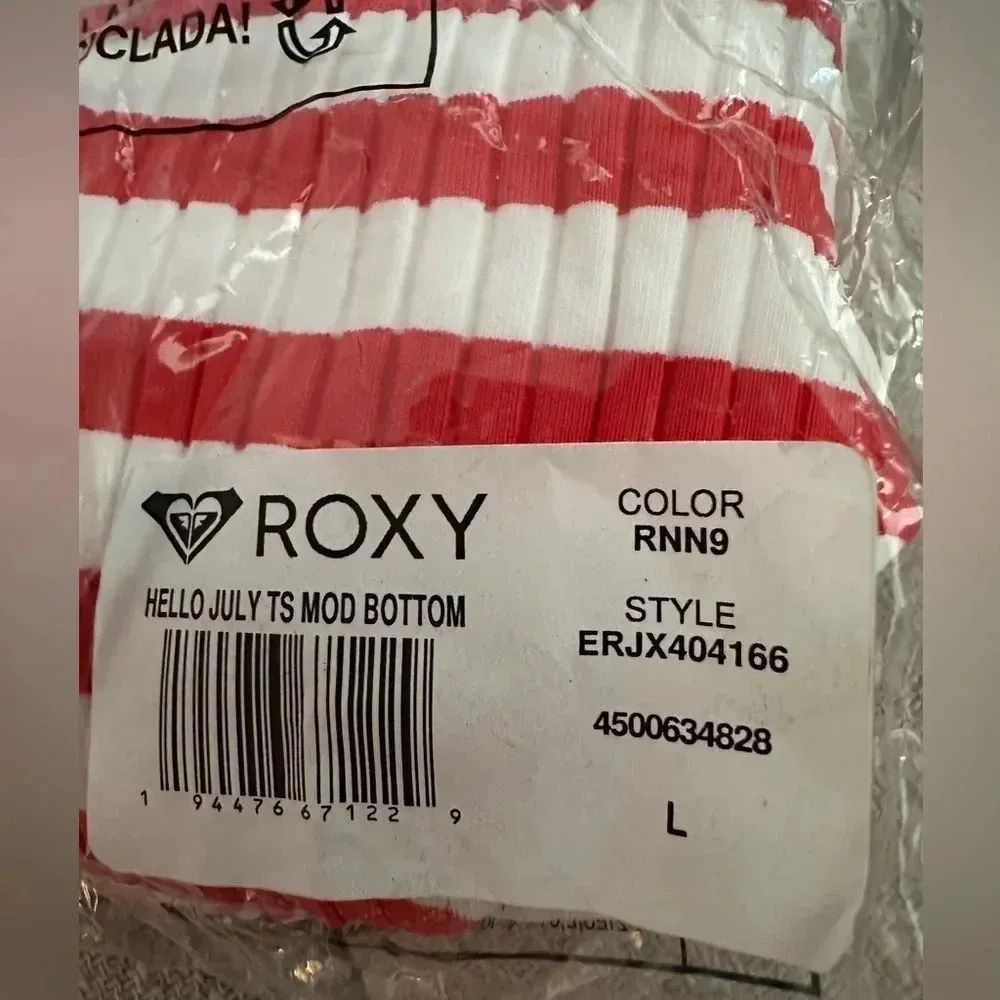 Roxy Hello July Side Tie Bikini Bottoms red and white stripe NWT - Image 8