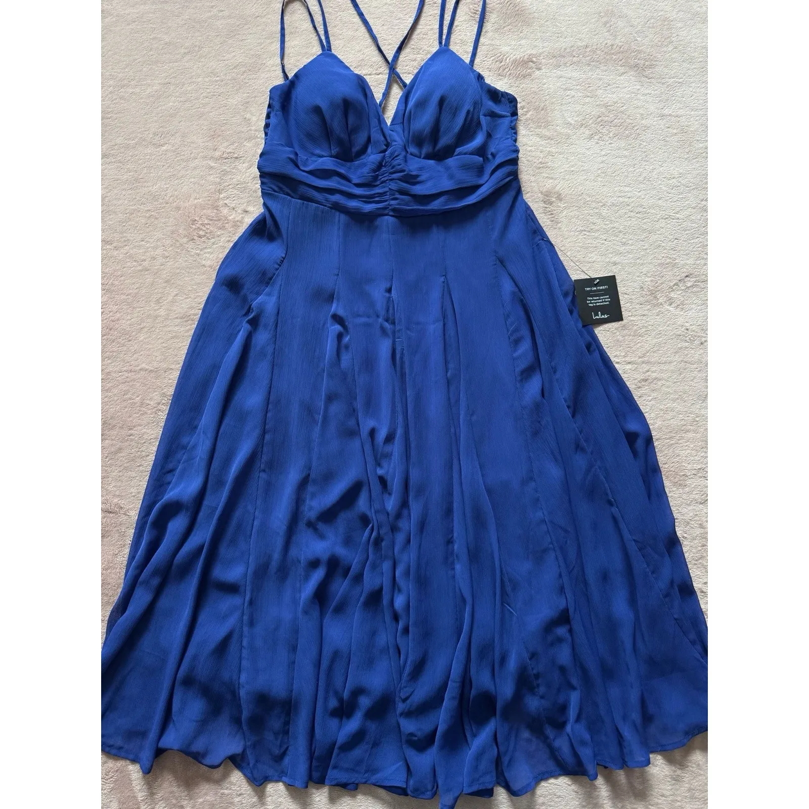 Lulus‎ Womens Vivacious Aura Cobalt Blue Chiffon Backless Midi Dress Sz XL NWT - Image 7