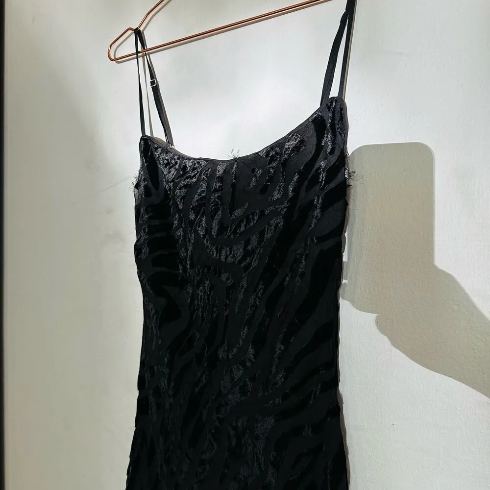RONNY KOBO COLLECTIVE Black Burnout Velvet Side Slit Slip Maxi Dress Size 2 - Image 5