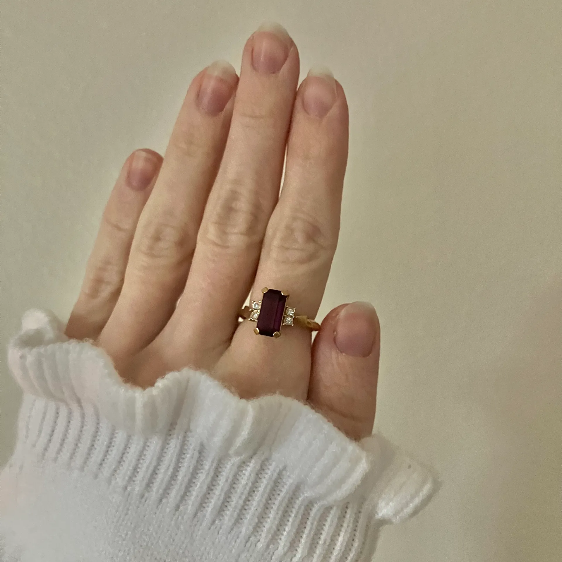 Avon Amethyst Emerald Cut Gold Cocktail Ring “Iphigenia” Classic Purple 9.5 - Image 2