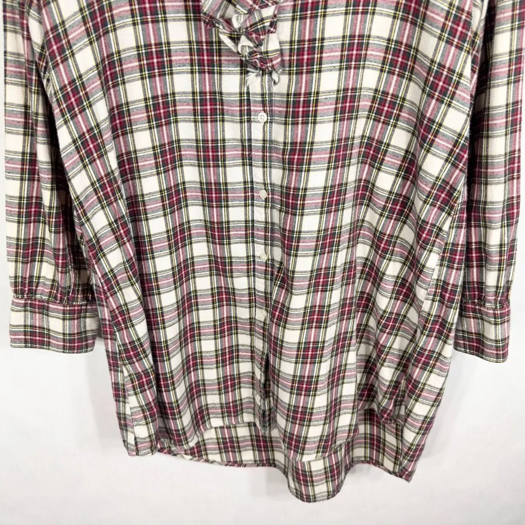 Soft Surroundings Small Dress Shift Tunic Plaid Flannel Ruffle Red White 337 - Image 4