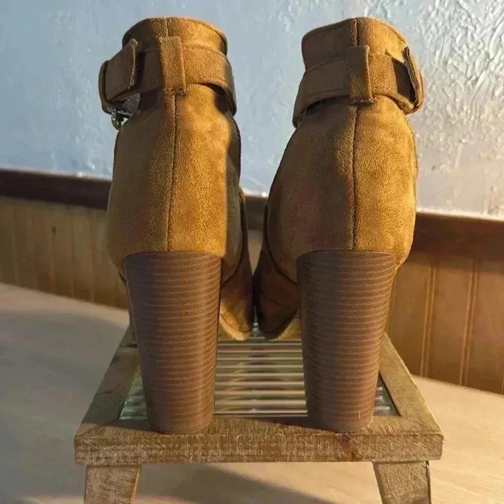 Bella Marie “Sarah Tom” Suede Peep Toe Buckle Ankle Booties - Image 4