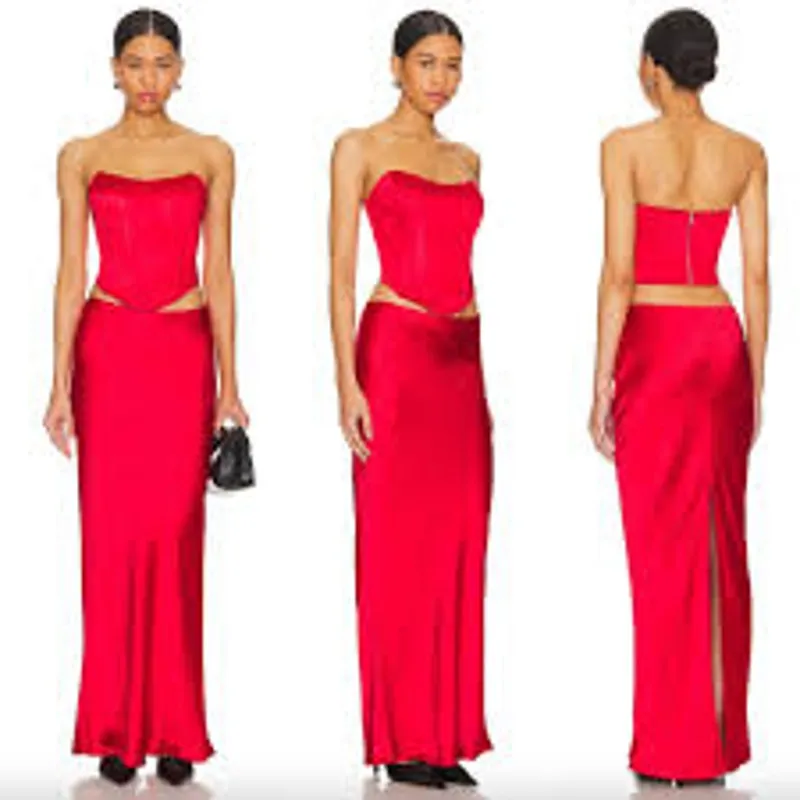 SUPERDOWN Calla Satin Maxi Skirt  PARTY NWT Red Size XS Long - Image 3