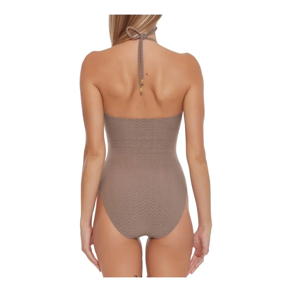 Trina Turk Empire Bandeau One-Piece SWIMSUIT 14 Womens XL Sandstone Taupe Halter - Image 4