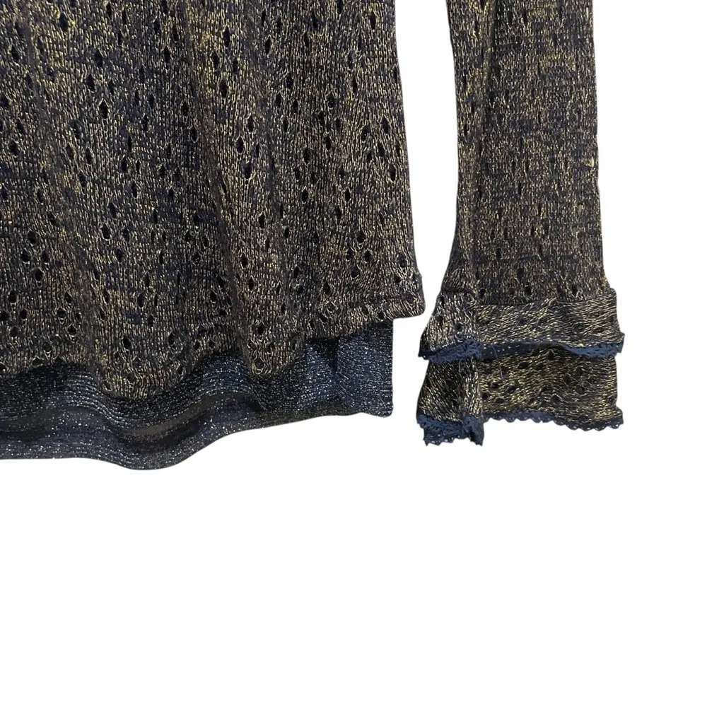 Lulumari Ruffle Sleeve Top Navy Metallic Women’s  Size Large NWT - Image 5