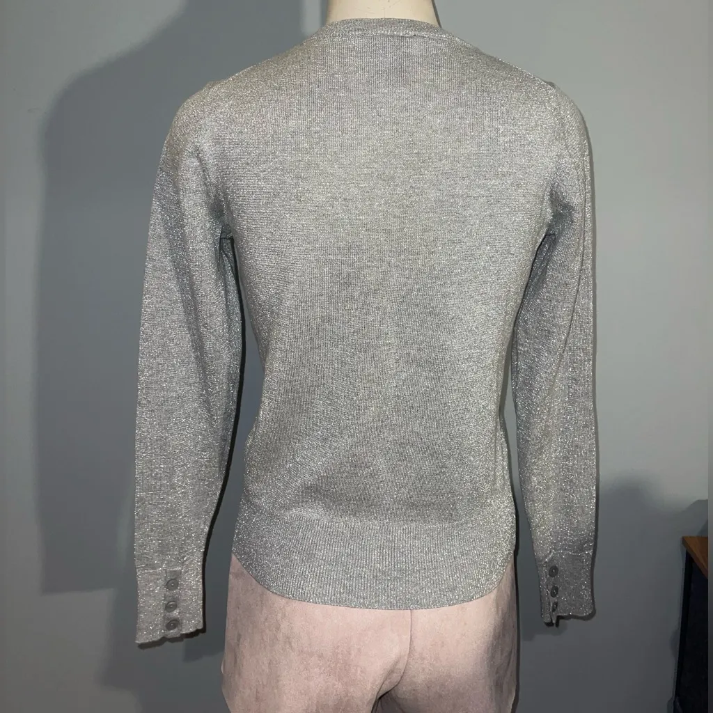 Ann Taylor Factory Silver sparkly Knit Sweater top shirt holiday woman’s XS - Image 2