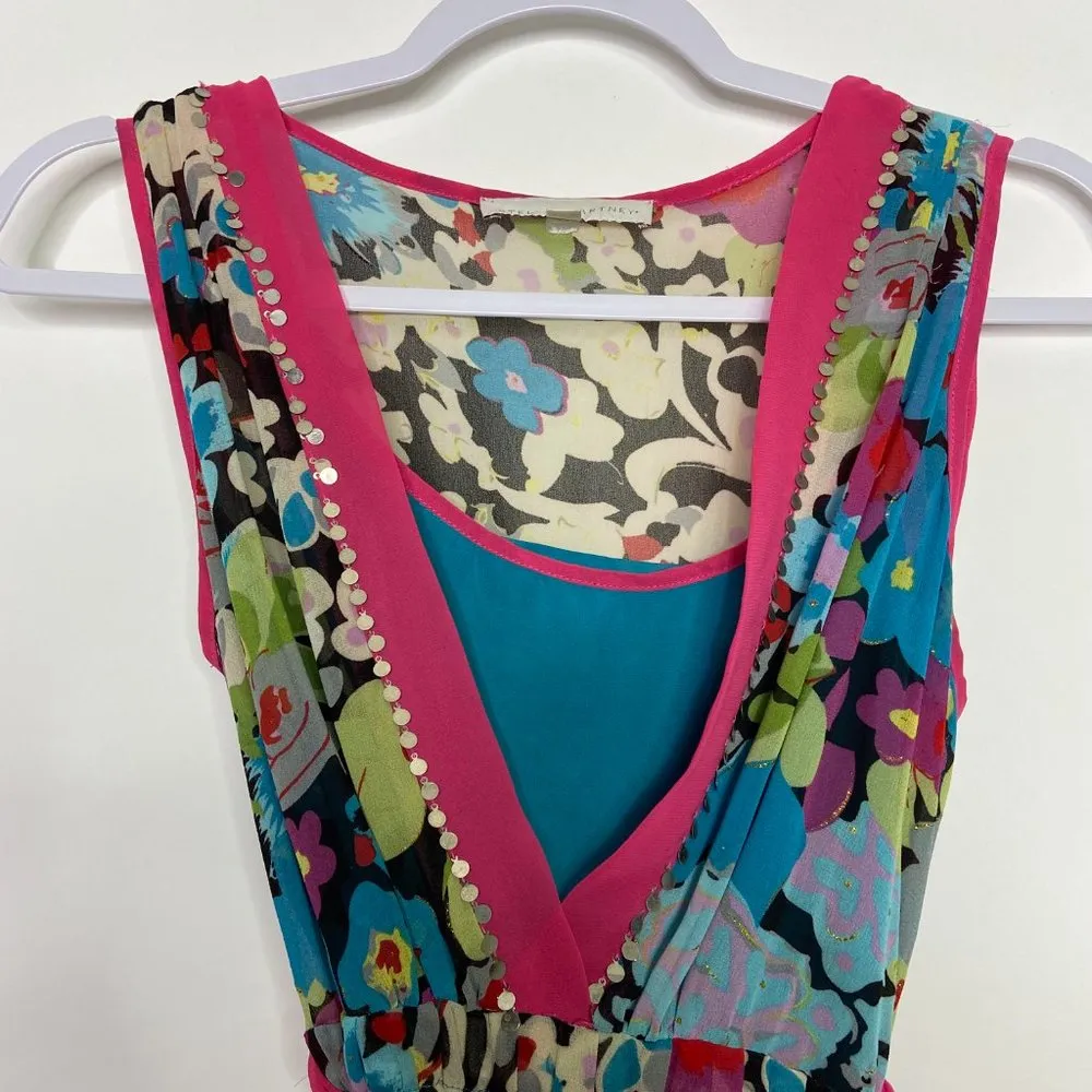 Stella McCartney Pink Teal Floral Silk Dress - Image 4