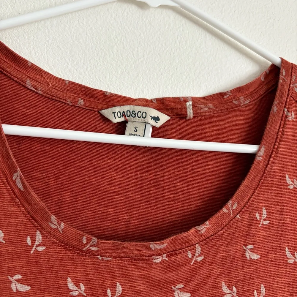 Toad&Co Women’s Rufflita Dress Orange Leaf Organic Cotton Blend Small - Image 6