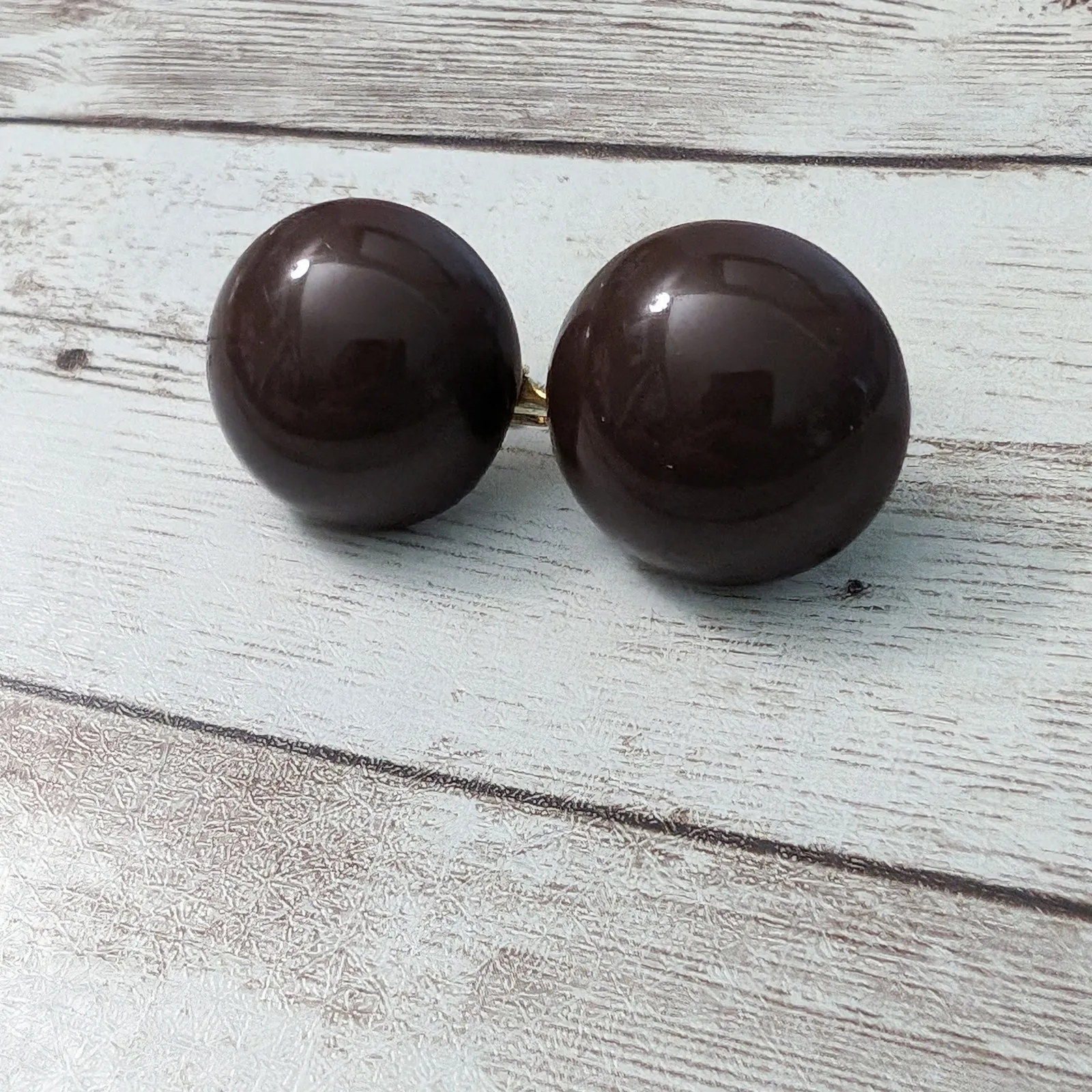 Vintage Clip On Earrings Dark Brown Domed Circle Just Over 7/8" - Image 4