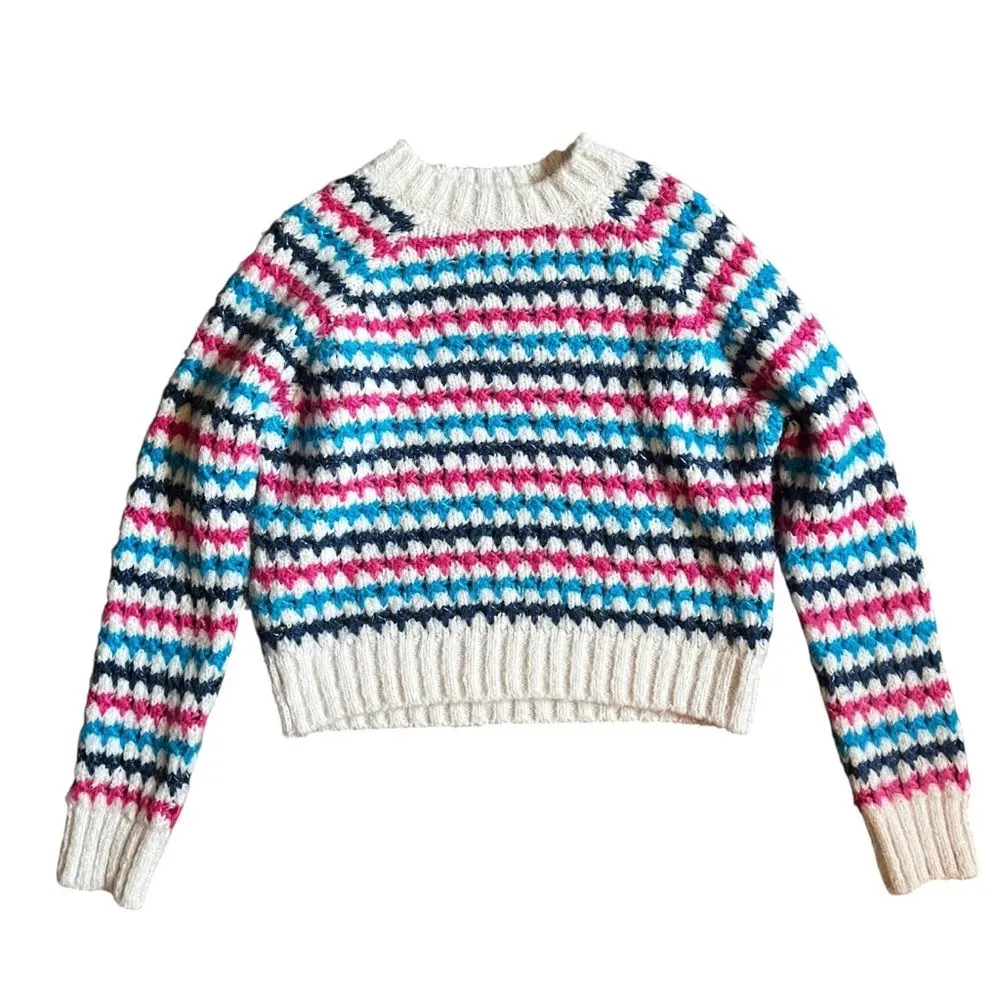 Zara Multicolor Rainbow Stripe Knit Sweater Soft Cozy Oversized Crew Neck Size S - Image 6