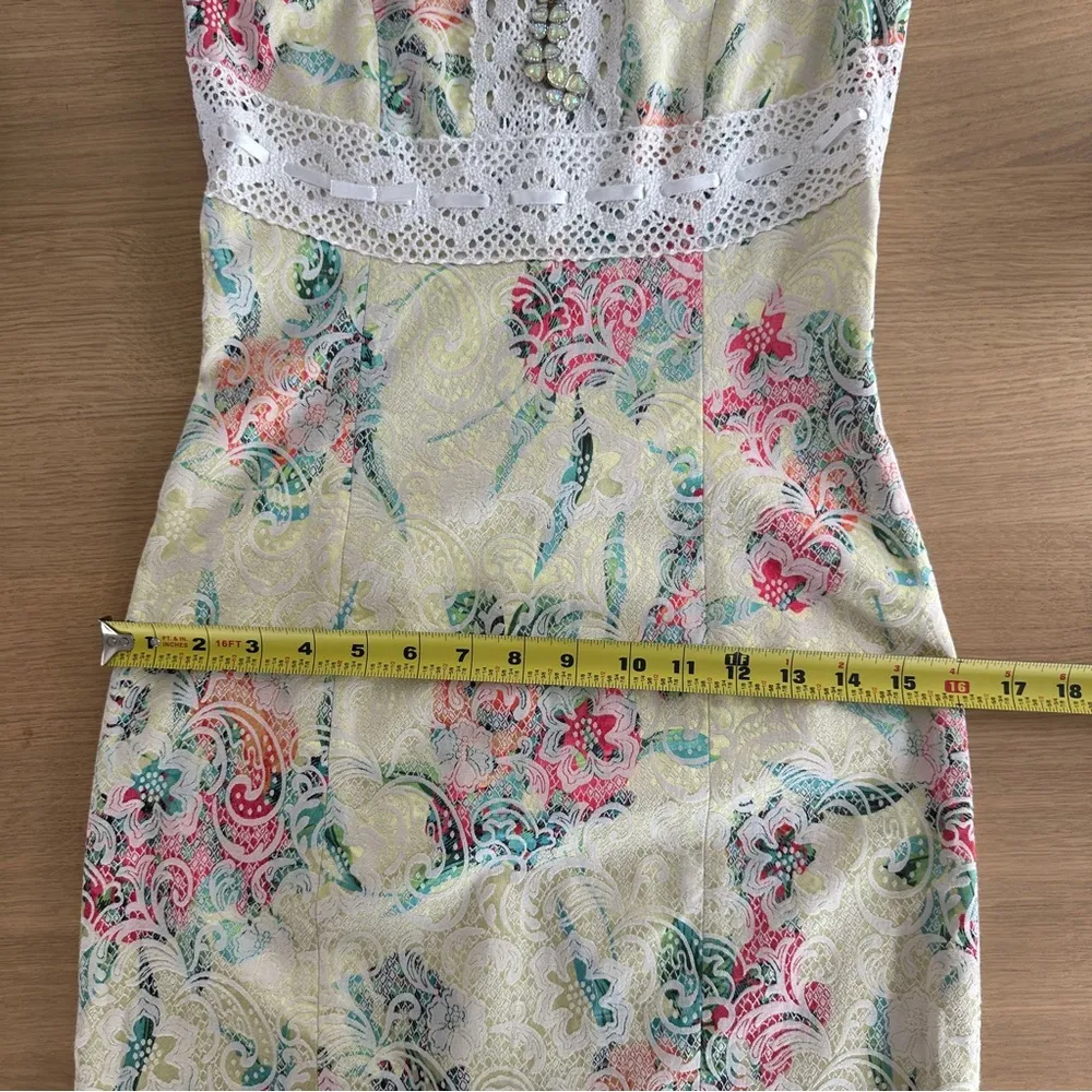 S.L Fashions Sz XS Dress Unique Yellow Empire 4 Leaf Clover Fairy Regency Lace - Image 15