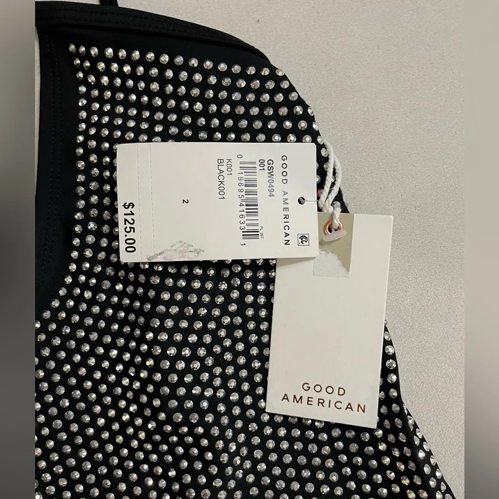 Good American NWT One Piece Swimsuit Black Rhinestone Bodysuit Size 2 - Image 3