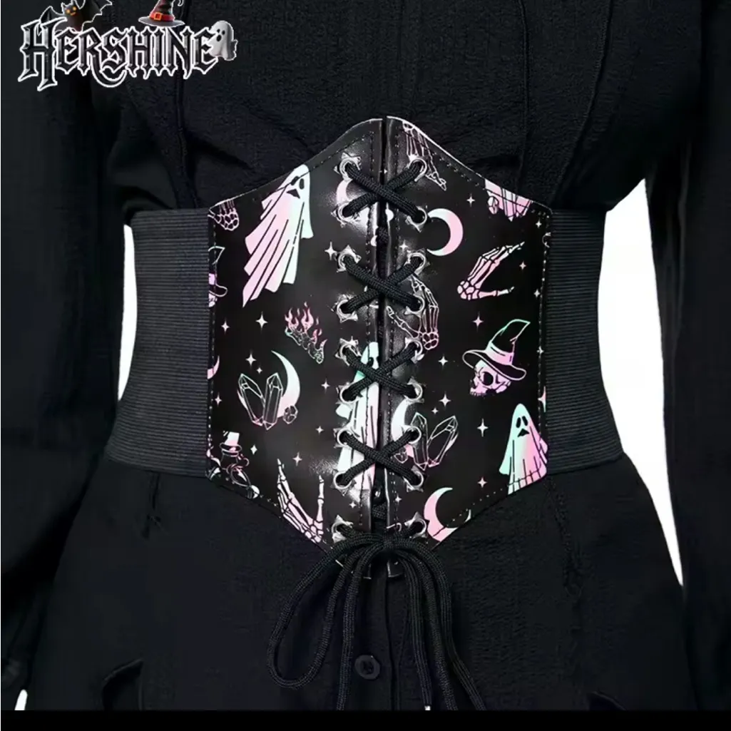 Black Corset with Ghost and Witch Print - Image 2