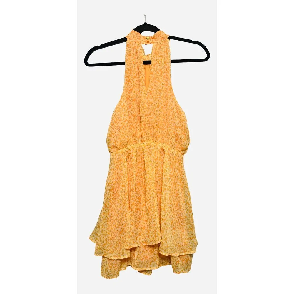 Sienna Sky Halter Tiered Mini Dress Orange Floral Size Medium - Image 2