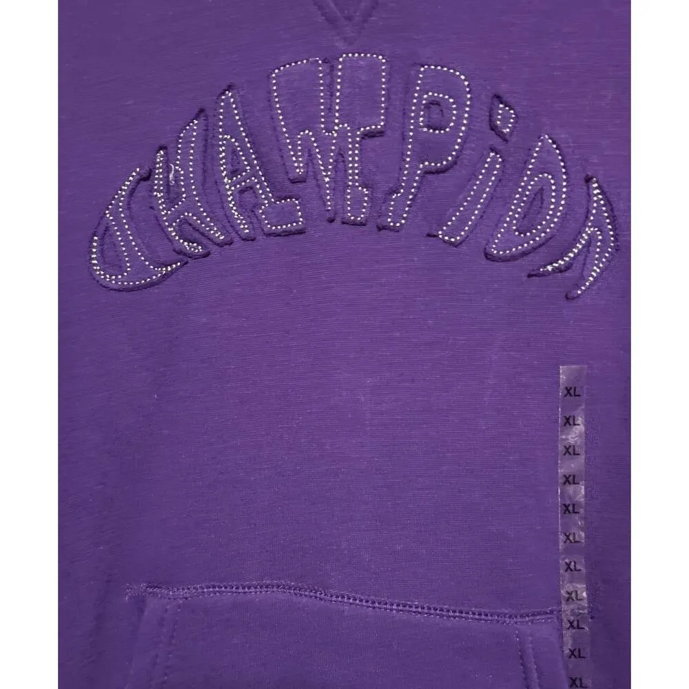 Champion Women's Purple Hoodie Stitched on Letters Gray Inside‎ Hood Size XL - Image 3