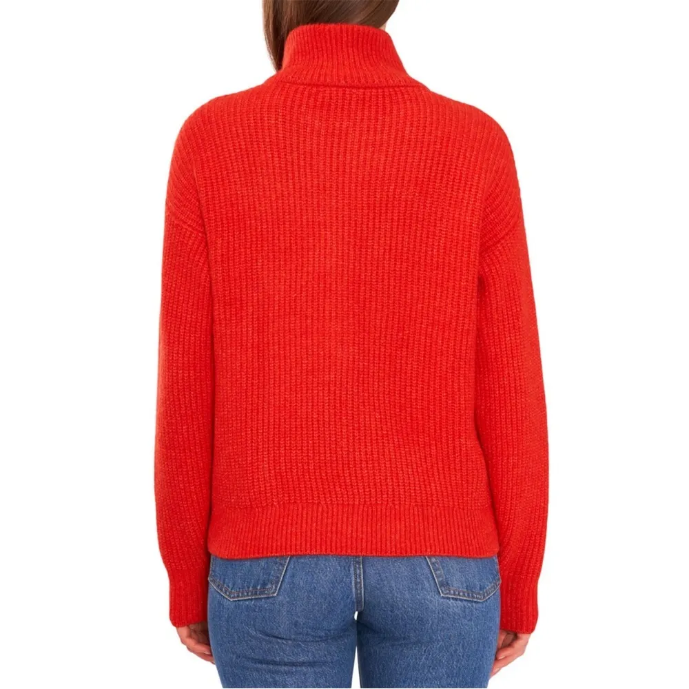 Red Cozy Vince Camuto Sweater Crossfire Acrylic Zip Neck - Image 5