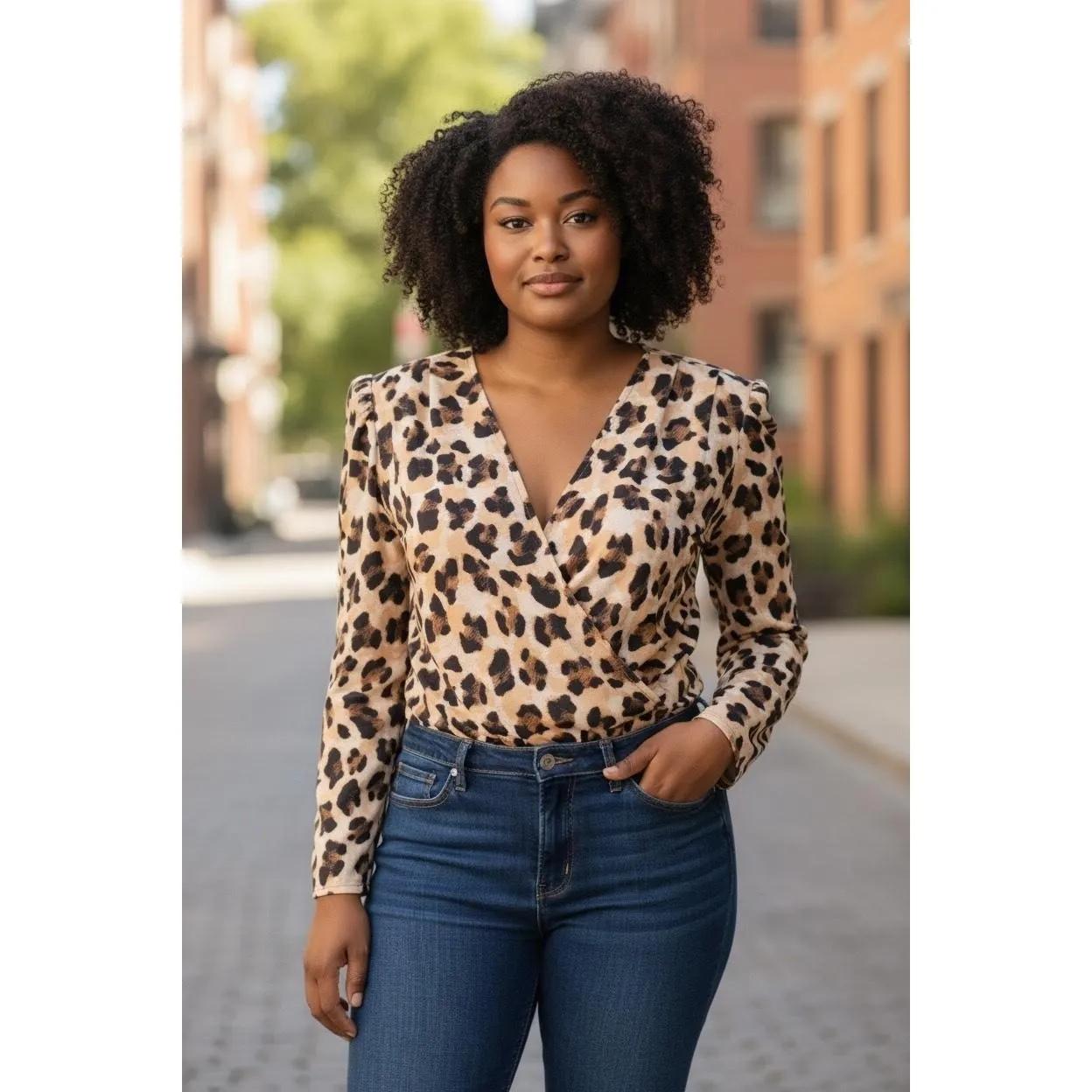 Bold Elements  Women's Bodysuit Leopard Print Deep V Neck Wrap Sexy Stretch - Image 2