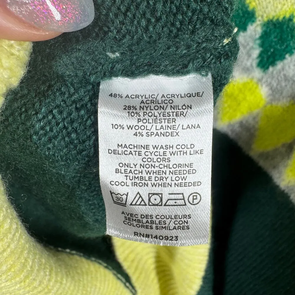 Ann Taylor LOFT Sweater Women XS Chevron Stitched Brilliant Emerald Turtleneck Green - Image 6