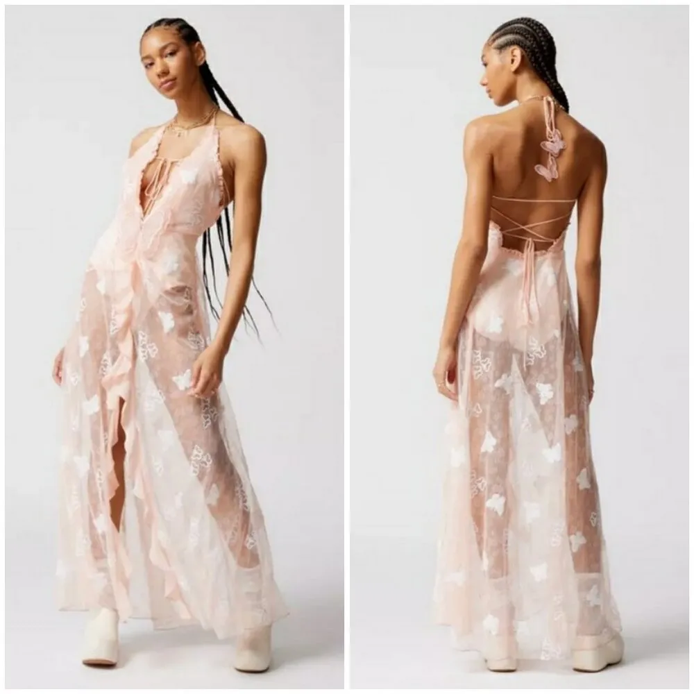 💕FOR LOVE & LEMONS💕 Beckett Butterfly Maxi Dress  ~ Pink XS NWT Y2K Fairy - Image 4