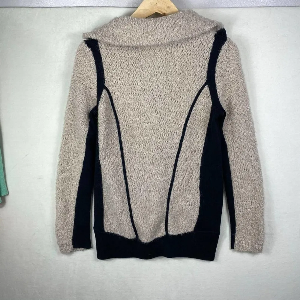 Anthropologie 'Sparrow' Oversize Wool Cream & Black Sweater Jacket- XS - Image 2