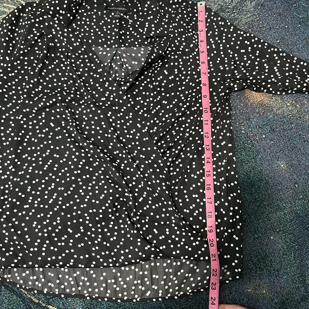 Banana Republic Black White Polka Dot Cowl Neck Surplice Blouse SP Work Casual - Image 11