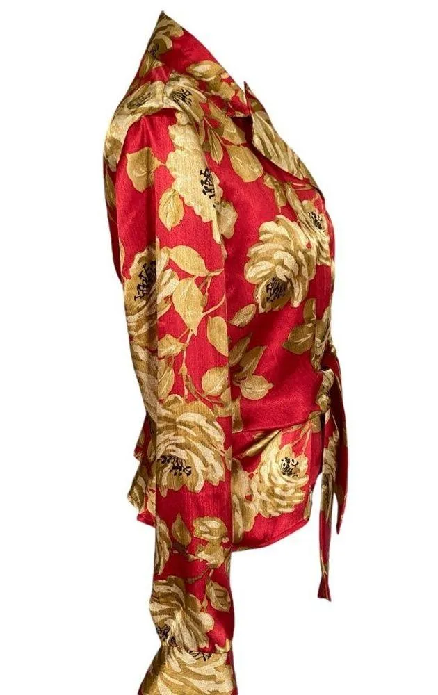 women's PP cranapple floral long sleeve collared tie front blouse - Image 3