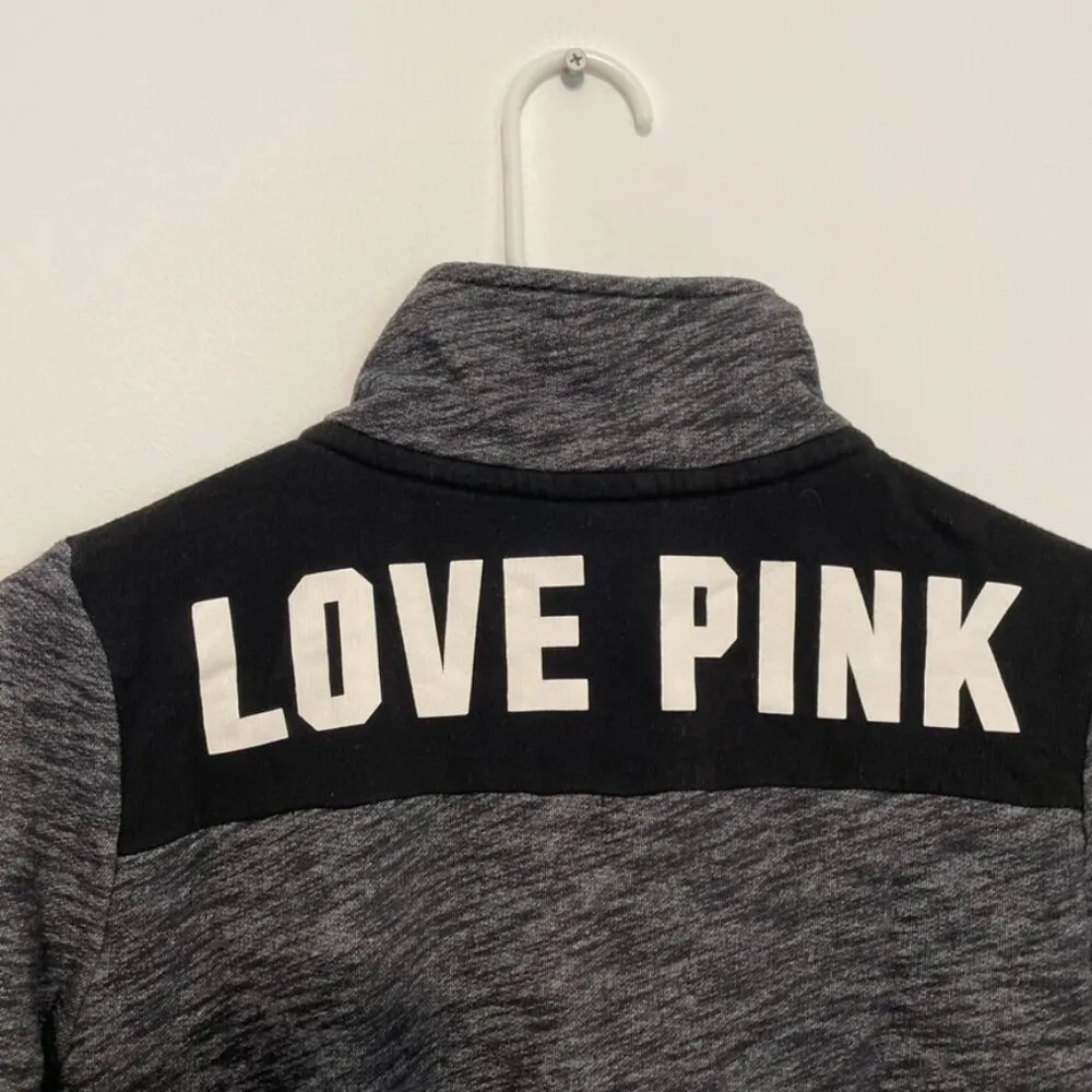 PINK VS VICTORIA'S SECRET Perfect Quarter 1/4 Zip Black White Colorblock Logo XS - Image 12
