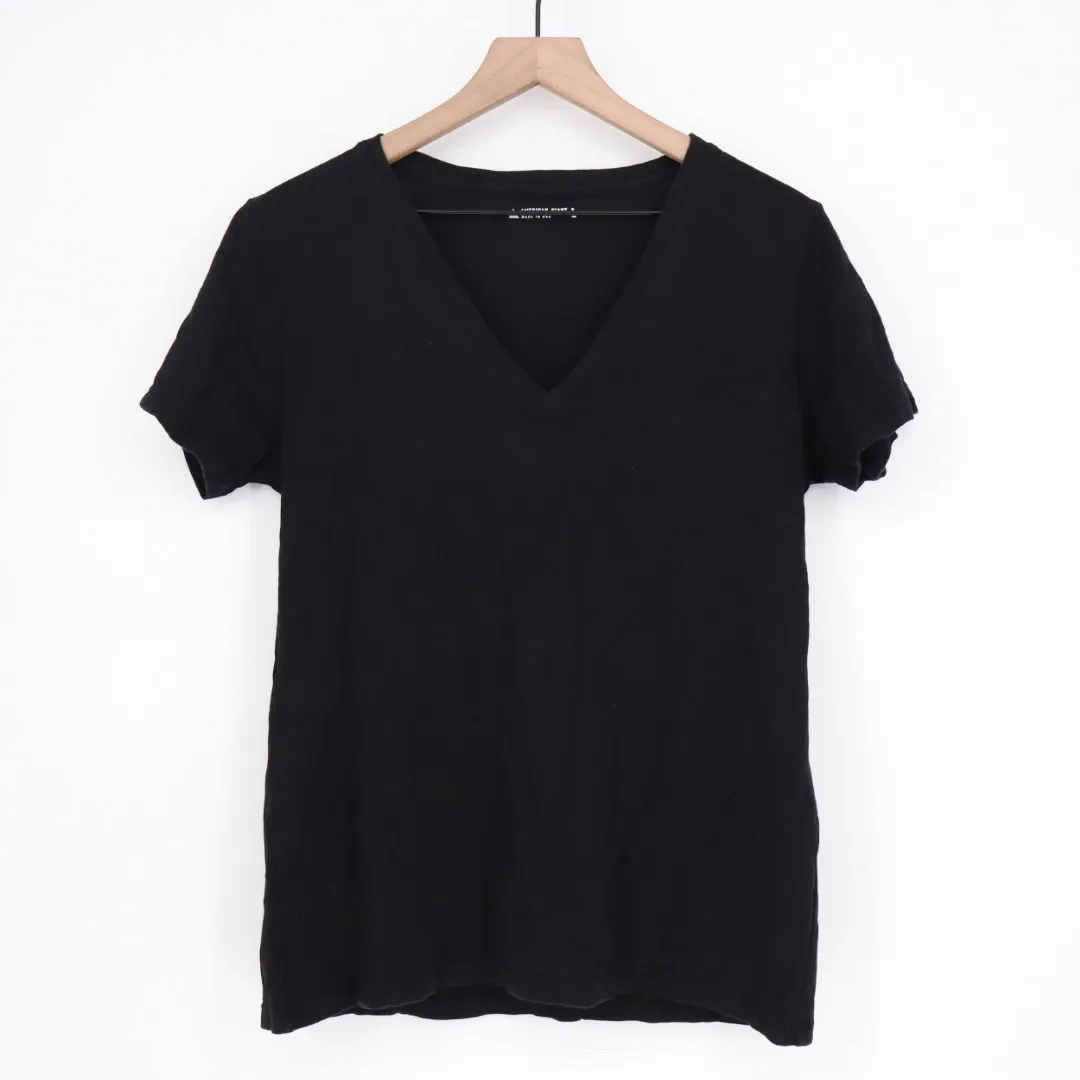 American Giant Womens Black V Neck T Shirt Size Large Made in USA Cotton Basic - Image 2
