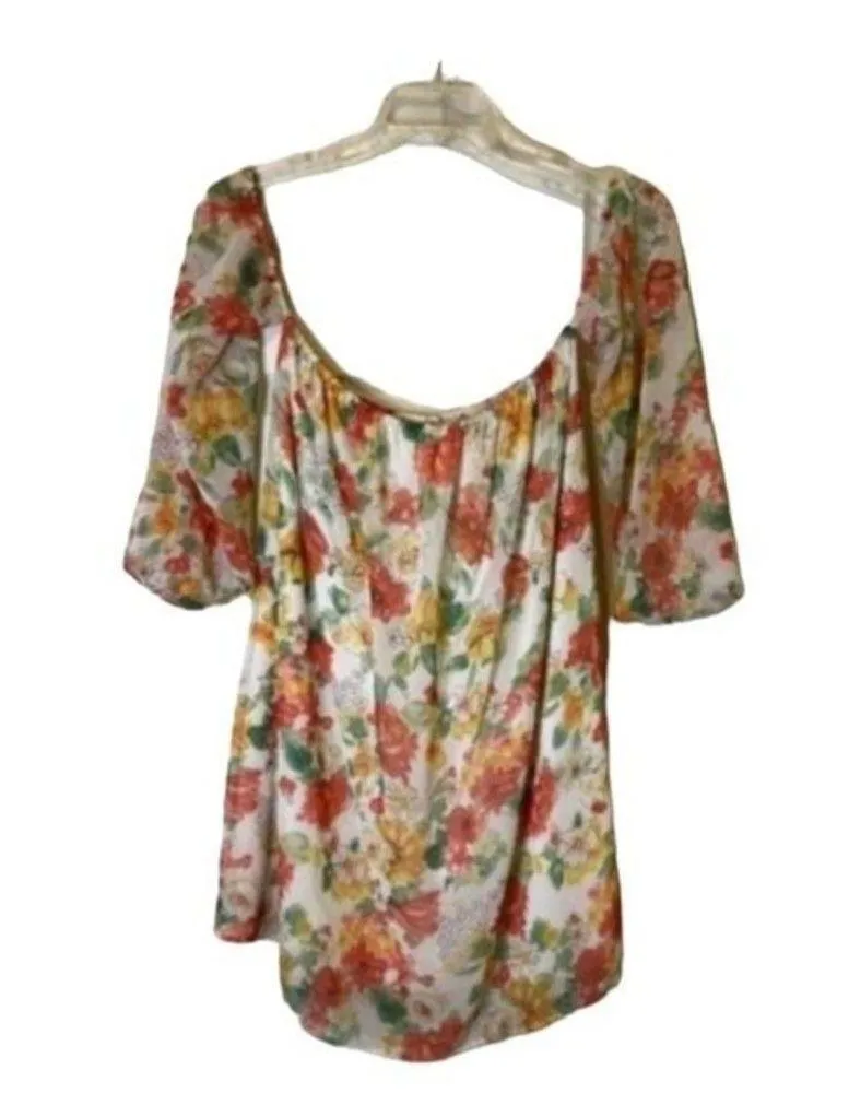 CEU) HUG Women‎ Size medium floral dress off shoulder sleeves Elastic Top blouse White - Image 10