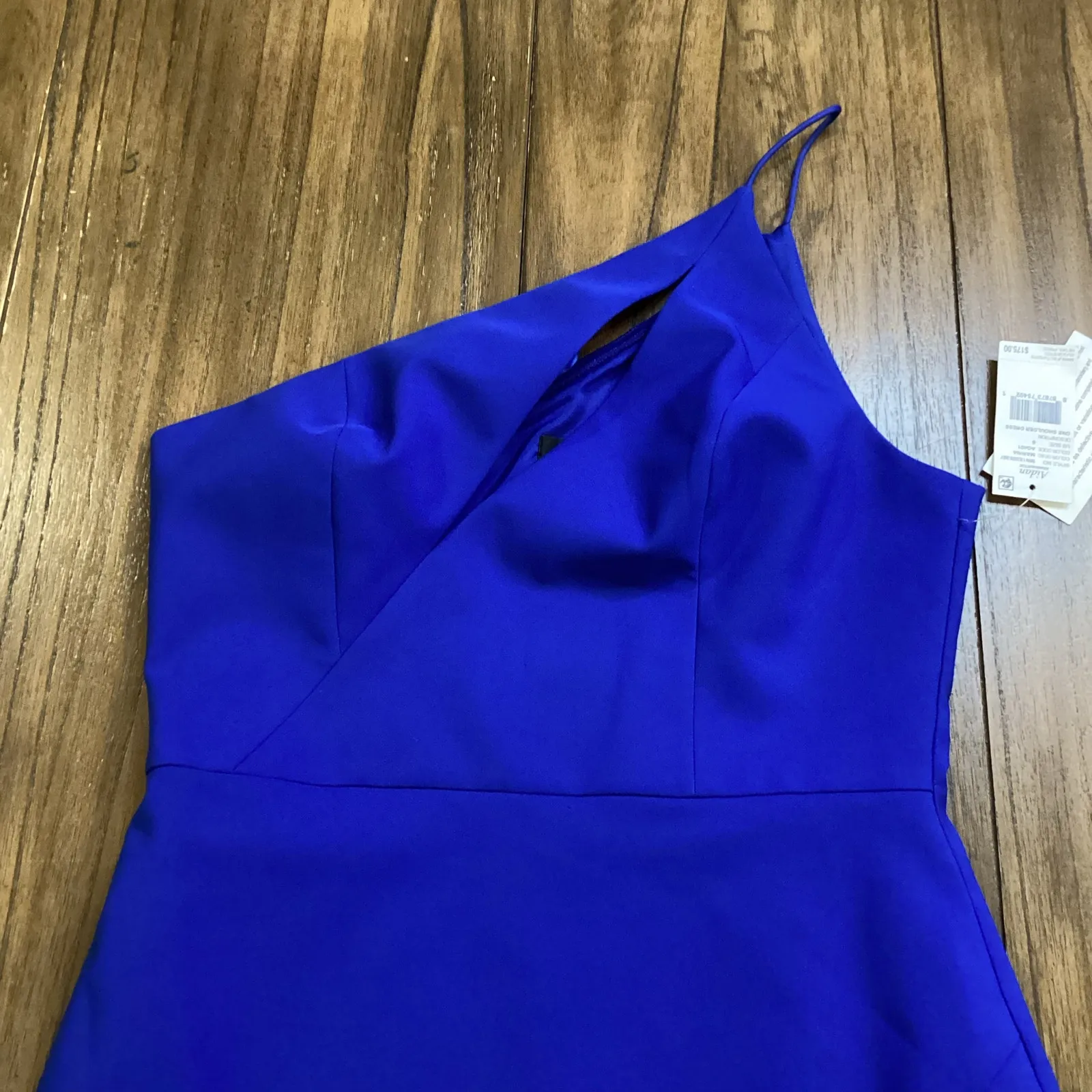Aidan Mattox Marina One Shoulder crepe Cut Out mini Cocktail Party Dress Blue 6 - Image 3