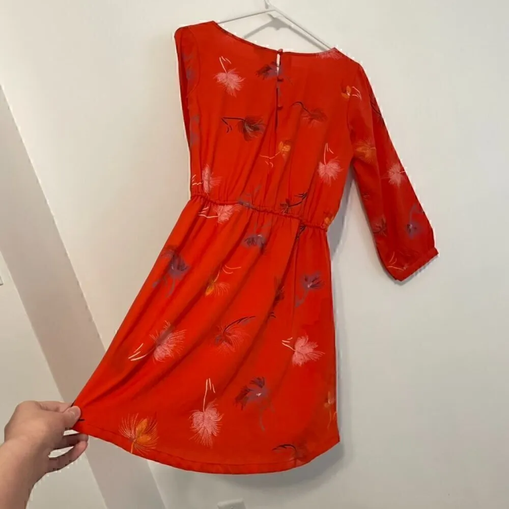 O'NEILL PACSUN Jules Shift Dress Red ish Floral 3/4 Sleeve Tie Waist Button Back - Image 14