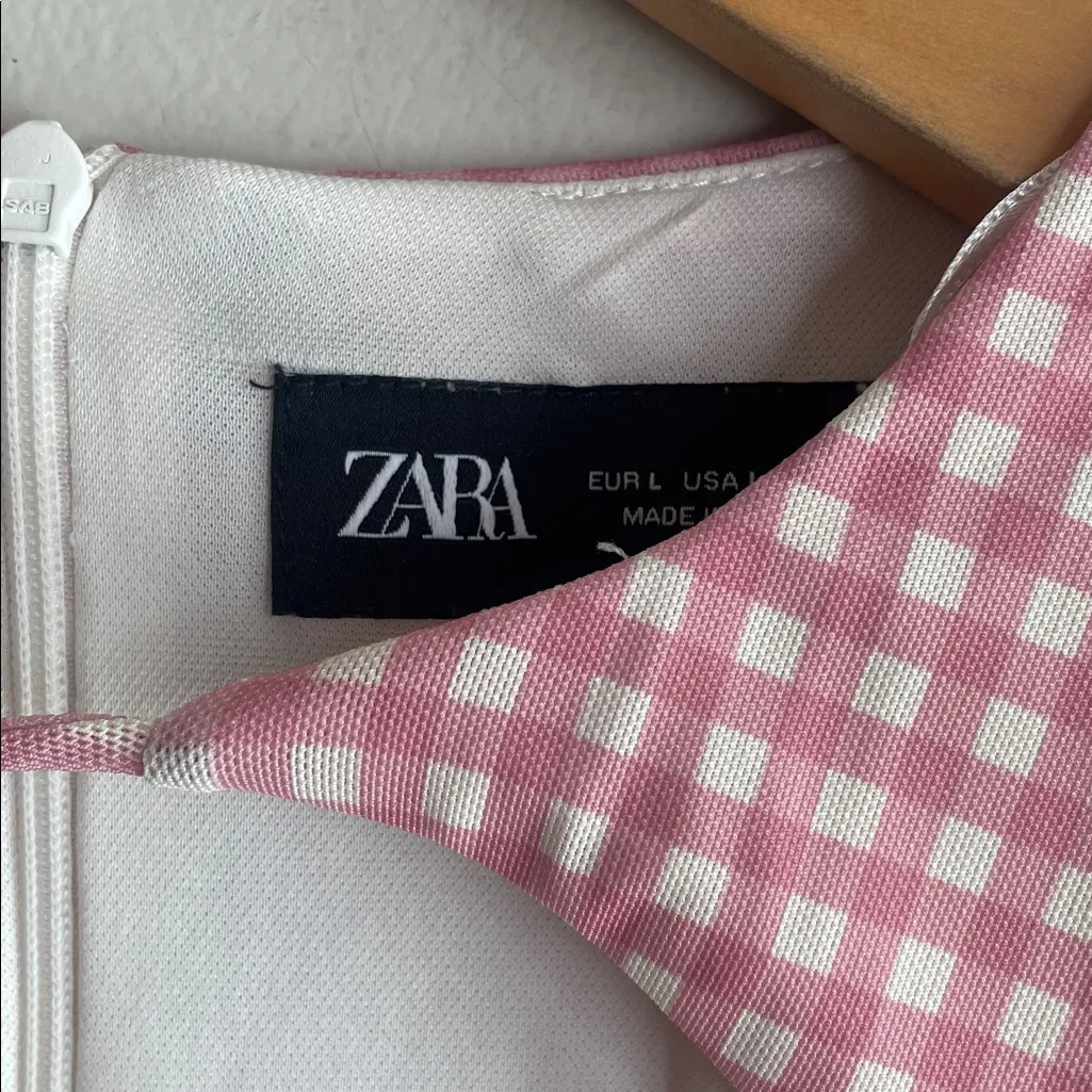 ZARA  Checkered Gingham Mini Dress with Ties - Image 6