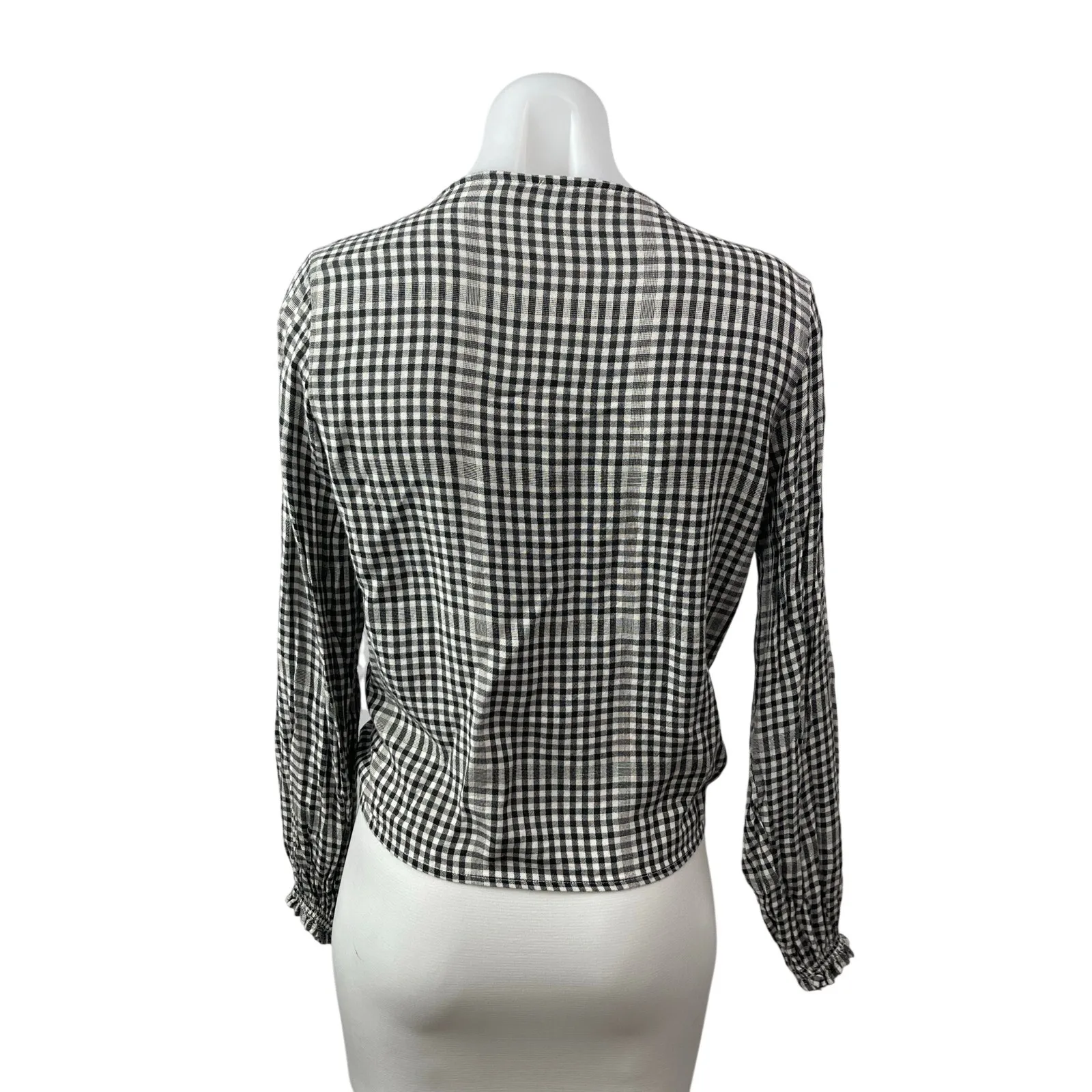 Faherty Women's Black Gingham Check Long Sleeve Tie Button Up Blouse Top XS - Image 4