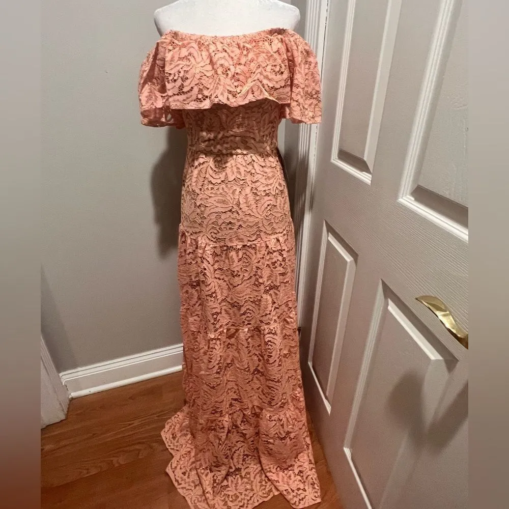 NWT dress the population Reese of the Shoulder rose‎ petal lace maxi dress XS - Image 13