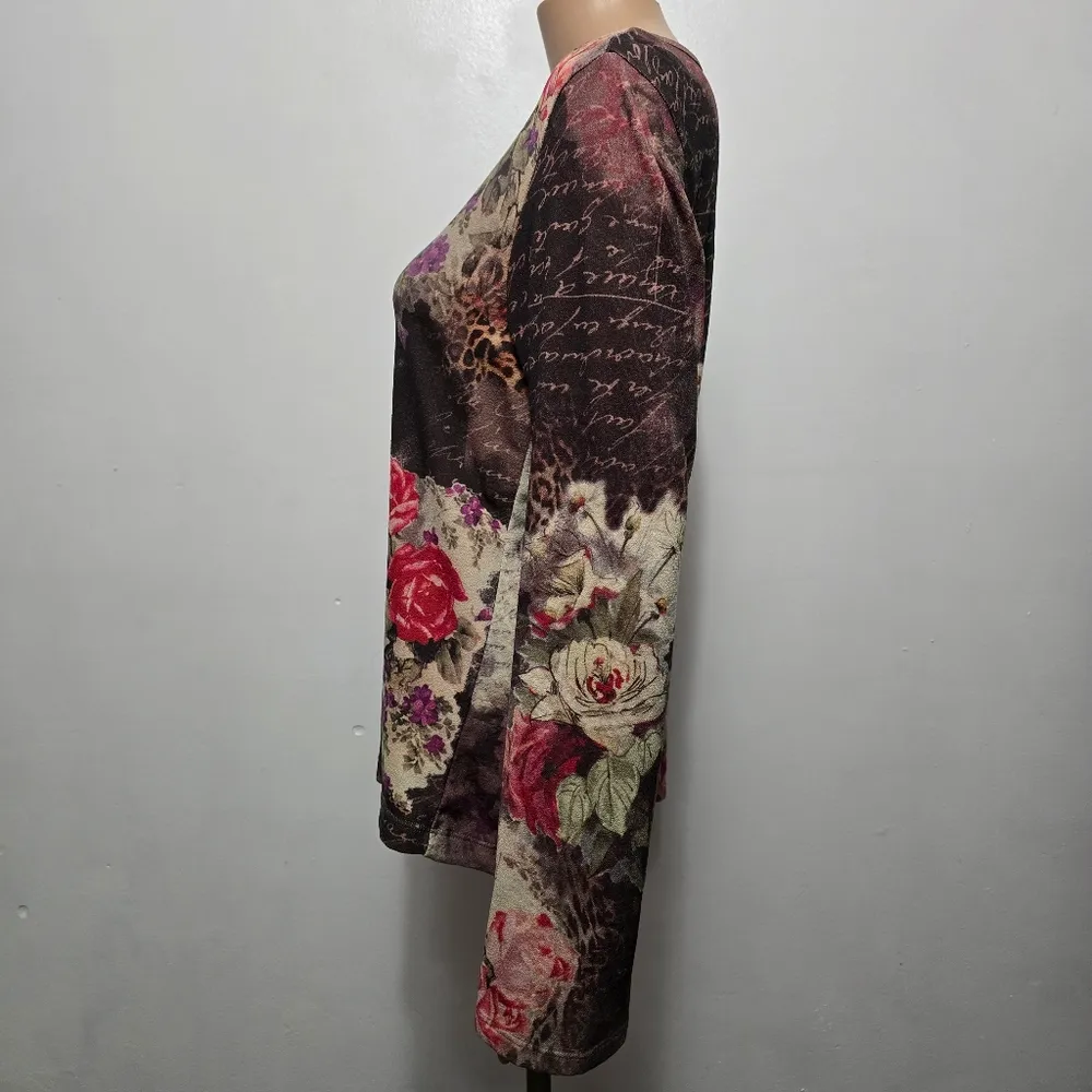 Xcit USA Y2K Vintage Floral Animal Print Top Size Medium Brown - Image 3