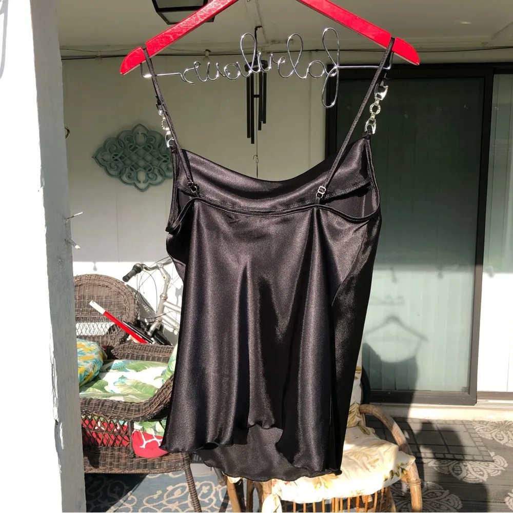 NWT Nicole Miller Black Satin Top with metal & Rhinestone accents S - Image 6