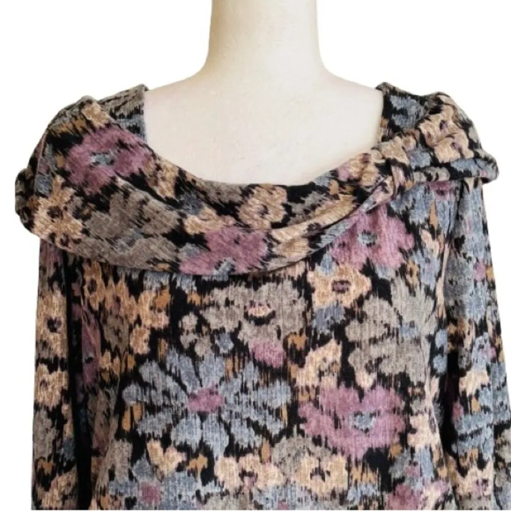 Rafaella Blue Black Lavender Floral Boat Neck Cowl Sweater Top Shirt Size XL - Image 3