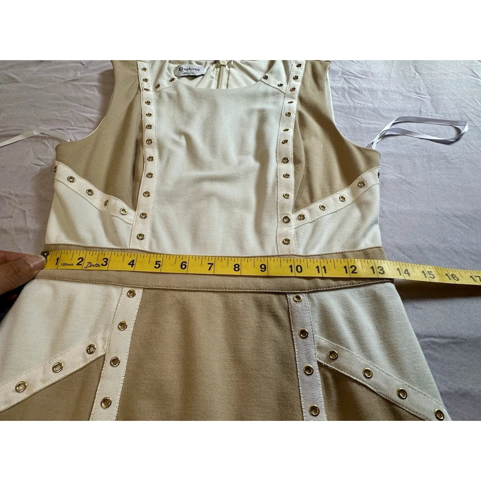 Bebe color block bandage dress in shades of beige and cream, size M - Image 3