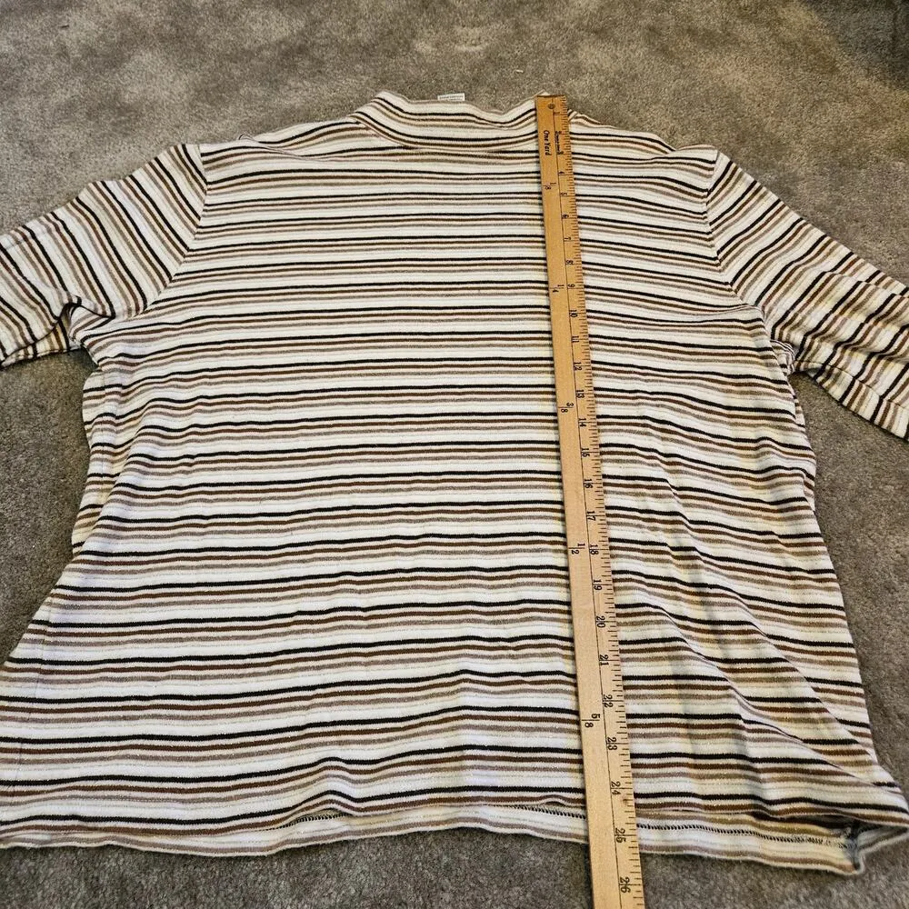Studio Works Size Extra Large XL Striped Stripes Brown White Cotton Mock Neck - Image 6