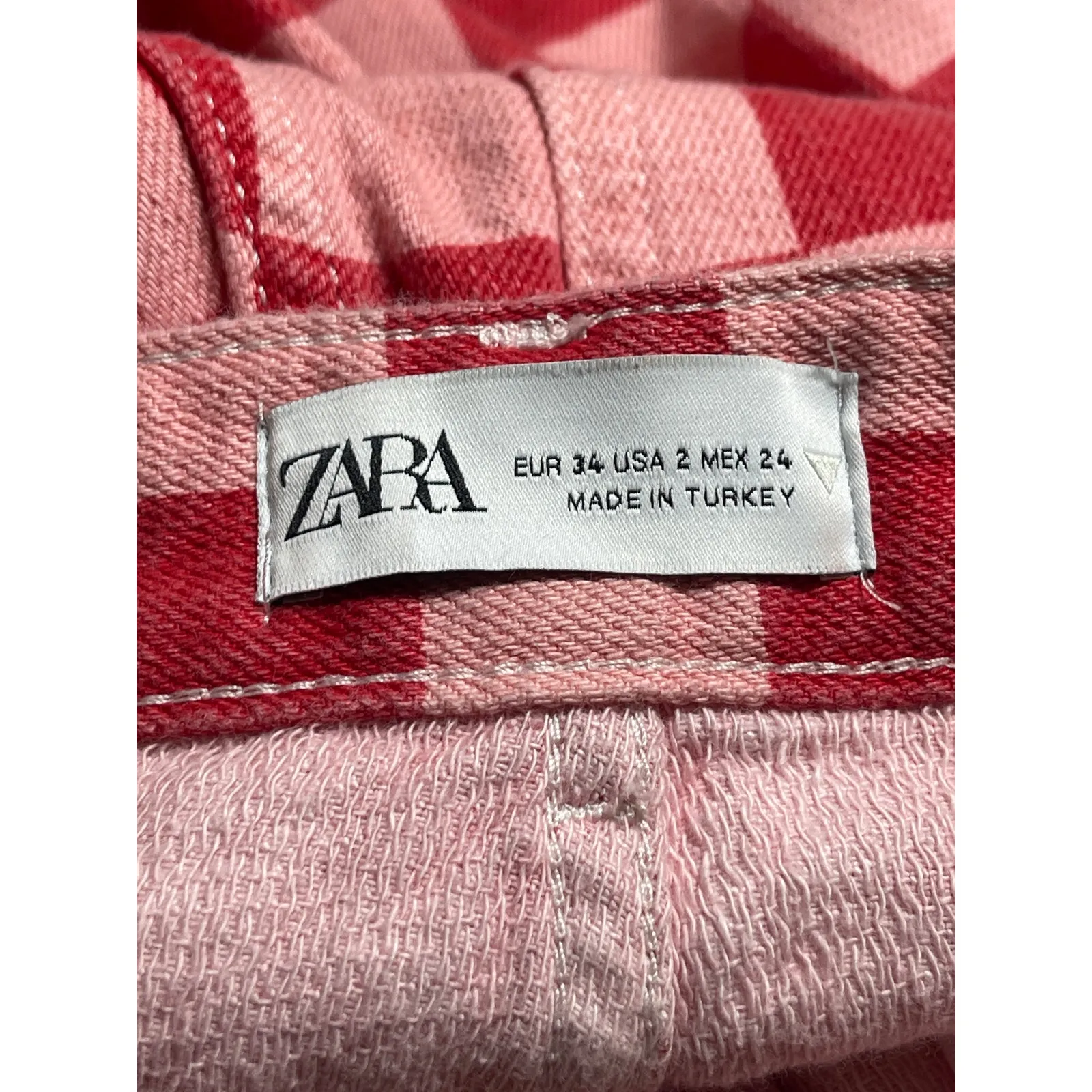 Zara Women's Pink Red Gingham Check High Rise Wide Leg Trousers Pants Size 2 - Image 5