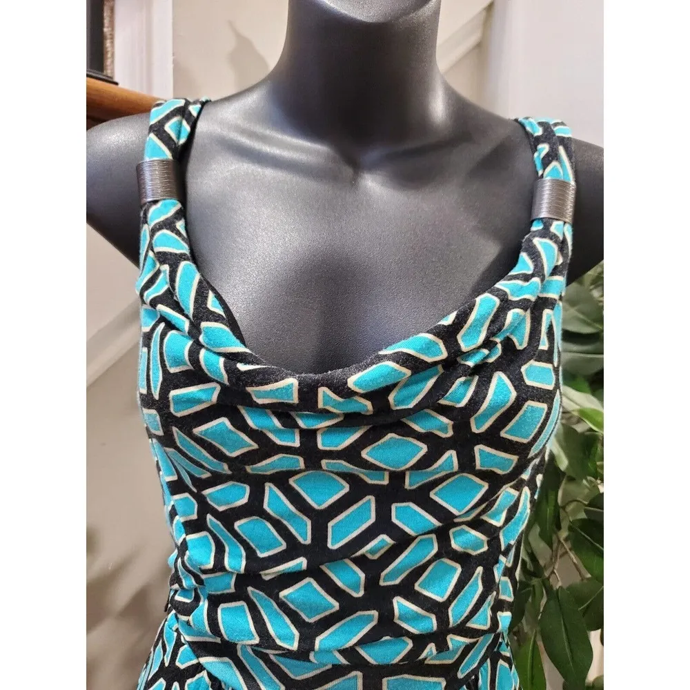 Apt. 9 Women Black & Blue Rayon Scoop Neck Sleeveless Knee Length Dress Size XS - Image 5