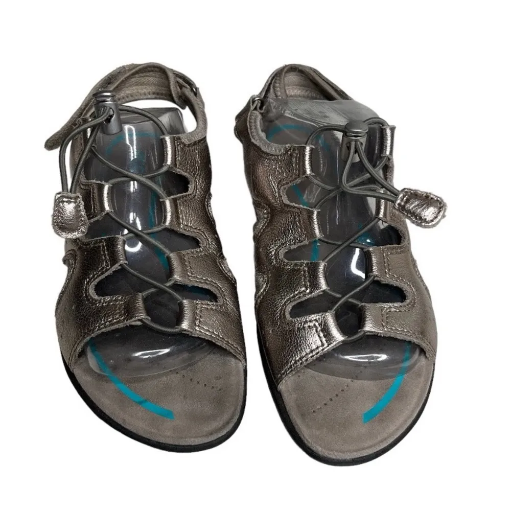 ECCO Bluma Toggle Sandals Metallic Shine Elastic Laces Womens Size 39 US 8-8.5 - Image 2