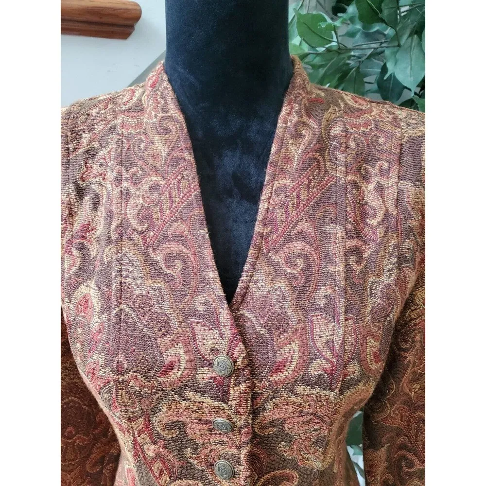 Sag Harbor Womens Brown Paisley Tapestry Button Front Jacket Blazer Size 10P - Image 4