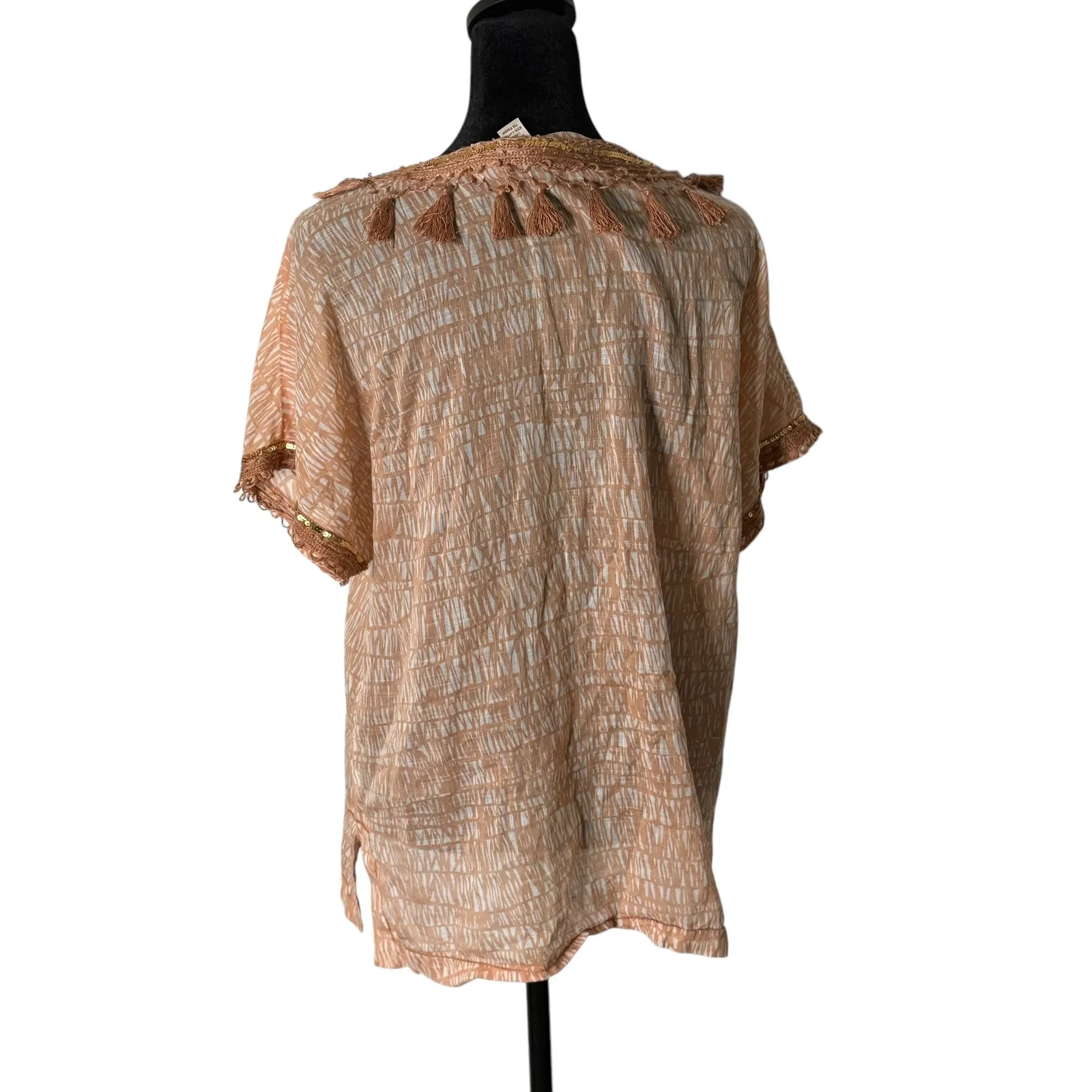 J. Crew‎ Tunic Top Womens 8 Tassel Fringe Beach Resortwear Sequins BOHO Vacation - Image 2
