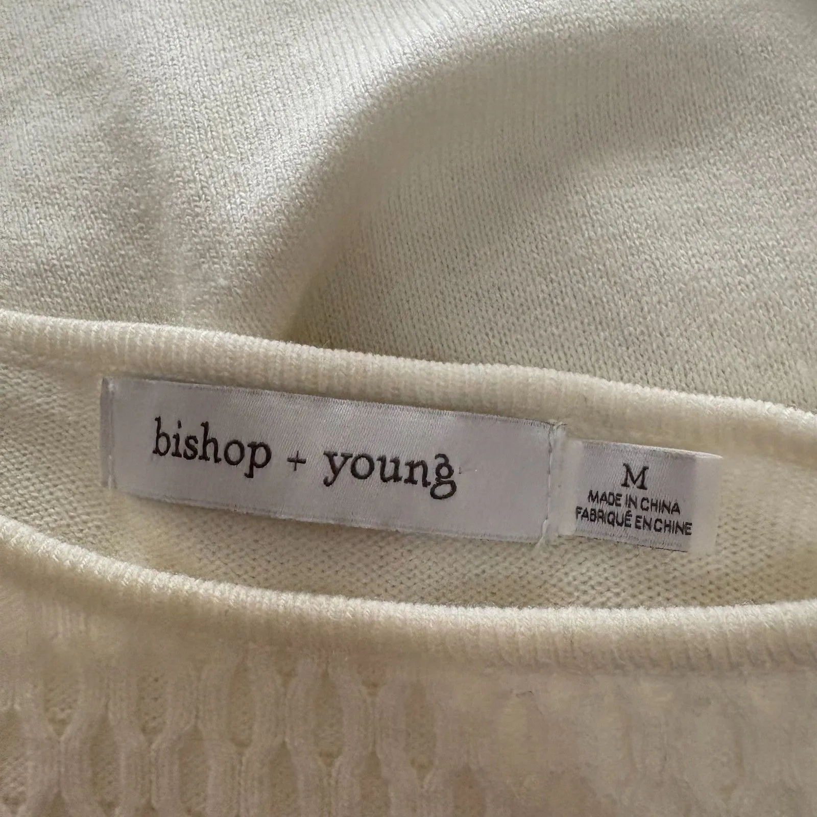 Bishop + Young Cream White Shoulder Ruffle Sweater Girly Coquette Size Medium - Image 4