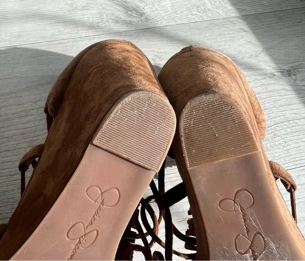 Becky Fringe T-strap Wedge sandals -Honey tan size 9 - Image 6